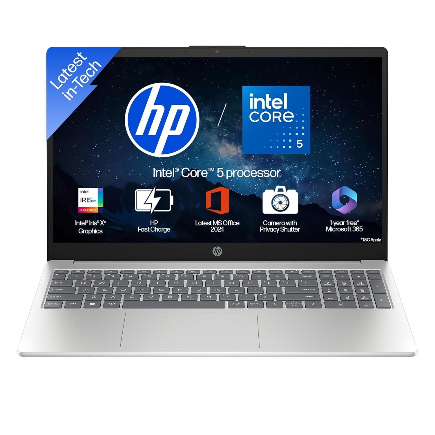 Click to see full view Ask Rufus Does it have a backlit keyboard? Can it run intensive apps? Does it come with Microsoft Office? Ask something else HP 15, Intel Core 5-120U (16GB DDR4, 512GB SSD) FHD, Anti-Glare, Micro-Edge, 15.6''/39.6cm, Win11, M365 Basic(1yr), Office Home24, Silver,1.59kg, fd0682tu, FHD Camera w/Shutter, BL Laptop